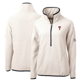 Philadelphia Phillies Cutter & Buck Women's Cascade Eco Sherpa Fleece Quarter-Zip Pullover Jacket - White/Navy Jackets