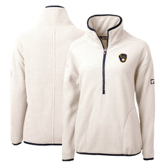 Milwaukee Brewers Cutter & Buck Women's Cascade Eco Sherpa Fleece Quarter-Zip Pullover Jacket - White/Navy Jackets