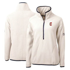 Cleveland Guardians Cutter & Buck Women's Cascade Eco Sherpa Fleece Quarter-Zip Pullover Jacket - White/Navy Jackets
