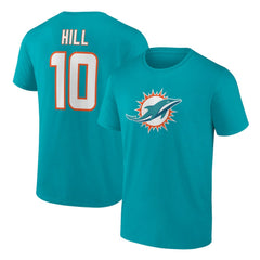 Tyreek Hill Miami Dolphins Player Icon Name & Number T-Shirt Aqua