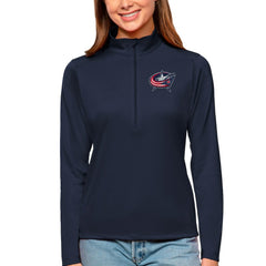 NHL Columbus Blue Jackets Antigua Women's Tribute Quarter-Zip Pullover Top - Navy