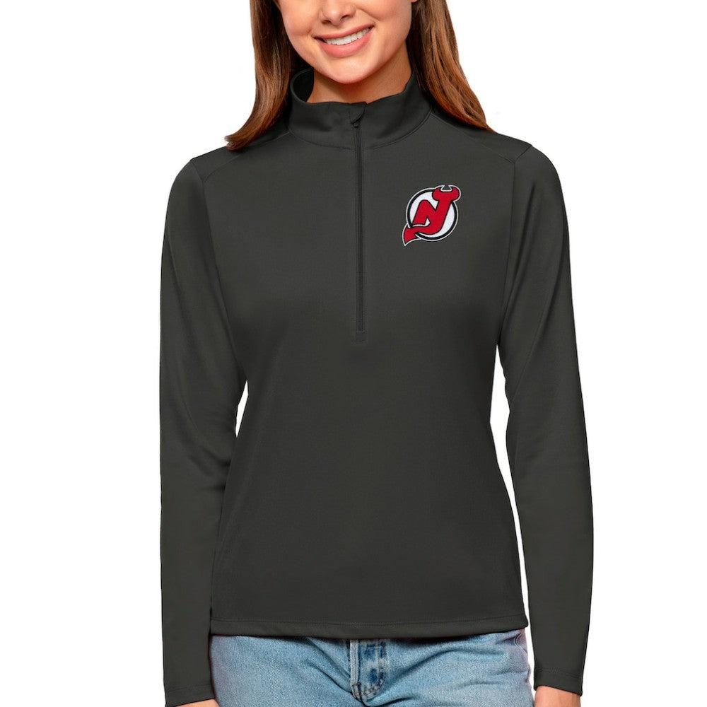 NHL New Jersey Devils Antigua Women's Tribute Quarter-Zip Pullover Top - Charcoal