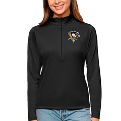NHL Pittsburgh Penguins Antigua Women's Tribute Quarter-Zip Pullover Top - Black