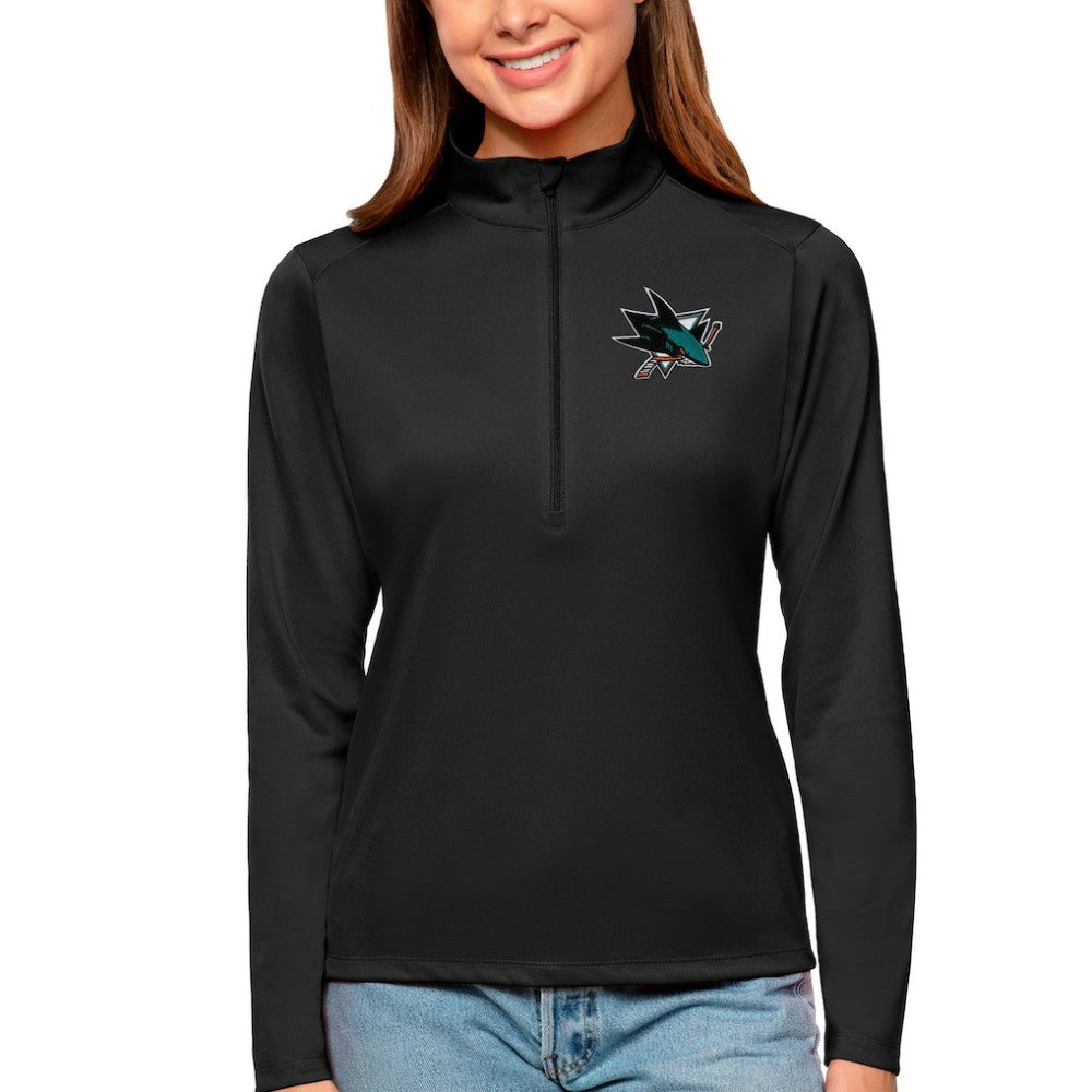 NHL San Jose Sharks Antigua Women's Tribute Quarter-Zip Pullover Top - Black