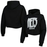 Brooklyn Nets Lusso Women's Layla World Tour Cropped Pullover Hoodie Black