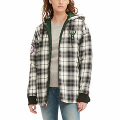 Milwaukee Bucks Tommy Jeans Women's Molly Flannel Full-Zip Hoodie Black/Cream