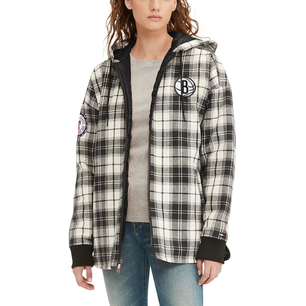 Brooklyn Nets Tommy Jeans Women's Molly Flannel Full-Zip Hoodie Black/Cream