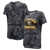 NHL Pittsburgh Penguins Majestic Threads Women's Boyfriend Tie-Dye Tri-Blend T-Shirt - Black