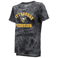 NHL Pittsburgh Penguins Majestic Threads Women's Boyfriend Tie-Dye Tri-Blend T-Shirt - Black