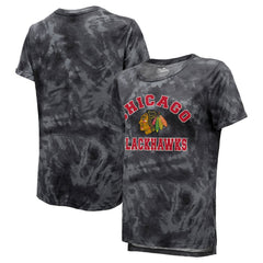 NHL Chicago Blackhawks Majestic Threads Women's Boyfriend Tie-Dye Tri-Blend T-Shirt - Black