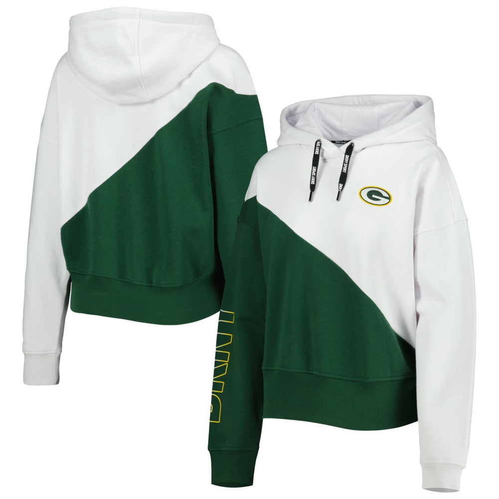 Green Bay Packers DKNY Sport Women's Bobbi Color Blocked Pullover Hoodie White/Green