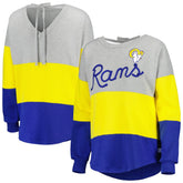 Los Angeles Rams Touch Women's Outfield Deep V-Back Waist Length Pullover Sweatshirt Heather Gray/Royal