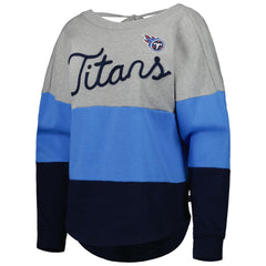 Tennessee Titans Touch Women's Outfield Deep V-Back Waist Length Pullover Sweatshirt Heather Gray/Navy