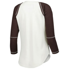 Cleveland Browns Touch Women's Rebel Raglan Tri-Blend 3/4-Sleeve Lace-Up V-Neck T-Shirt White/Brown