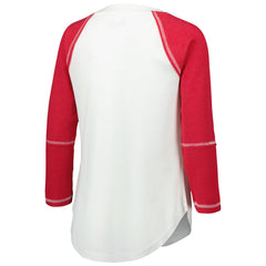 Tampa Bay Buccaneers Touch Women's Rebel Raglan Tri-Blend 3/4-Sleeve Lace-Up V-Neck T-Shirt White/Red