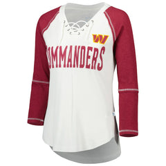 Washington Commanders Touch Women's Rebel Raglan Tri-Blend 3/4-Sleeve Lace-Up V-Neck T-Shirt White/Burgundy