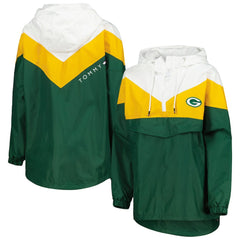 Green Bay Packers Tommy Hilfiger Women's Staci Half-Zip Hoodie Windbreaker Jacket White/Gold