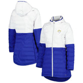 Los Angeles Rams MSX by Michael Strahan Women's Willow Quilted Hoodie Full-Zip Jacket White/Royal