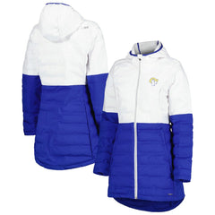 Los Angeles Rams MSX by Michael Strahan Women's Willow Quilted Hoodie Full-Zip Jacket White/Royal
