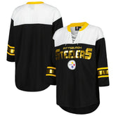 Pittsburgh Steelers G-III 4Her by Carl Banks Women's Double Team 3/4-Sleeve Lace-Up T-Shirt Black/White