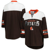 Cleveland Browns G-III 4Her by Carl Banks Women's Double Team 3/4-Sleeve Lace-Up T-Shirt Brown/White
