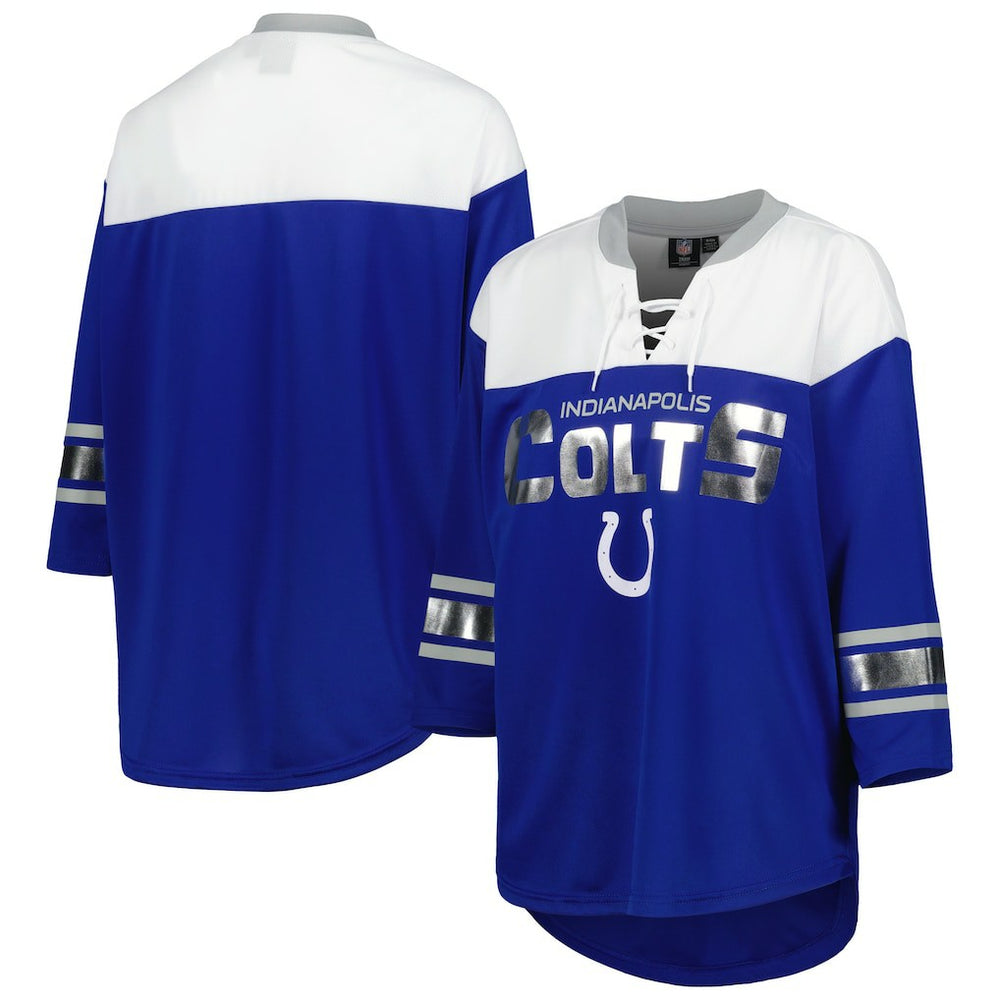 Indianapolis Colts G-III 4Her by Carl Banks Women's Double Team 3/4-Sleeve Lace-Up T-Shirt Royal/White