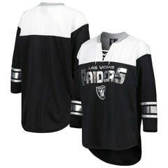Las Vegas Raiders G-III 4Her by Carl Banks Women's Double Team 3/4-Sleeve Lace-Up T-Shirt Black/White