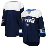 Tennessee Titans G-III 4Her by Carl Banks Women's Double Team 3/4-Sleeve Lace-Up T-Shirt Navy/White