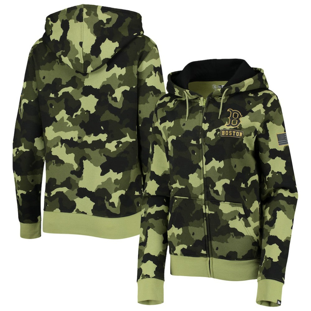Boston Red Sox New Era Women's 2022 MLB Armed Forces Day Camo Full-Zip Hoodie - Green Hoodies