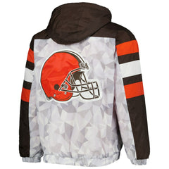 Cleveland Browns Starter Thursday Night Gridiron Raglan Half-Zip Hooded Jacket White/Brown