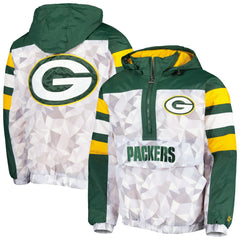 Green Bay Packers Starter Thursday Night Gridiron Raglan Half-Zip Hooded Jacket White/Green