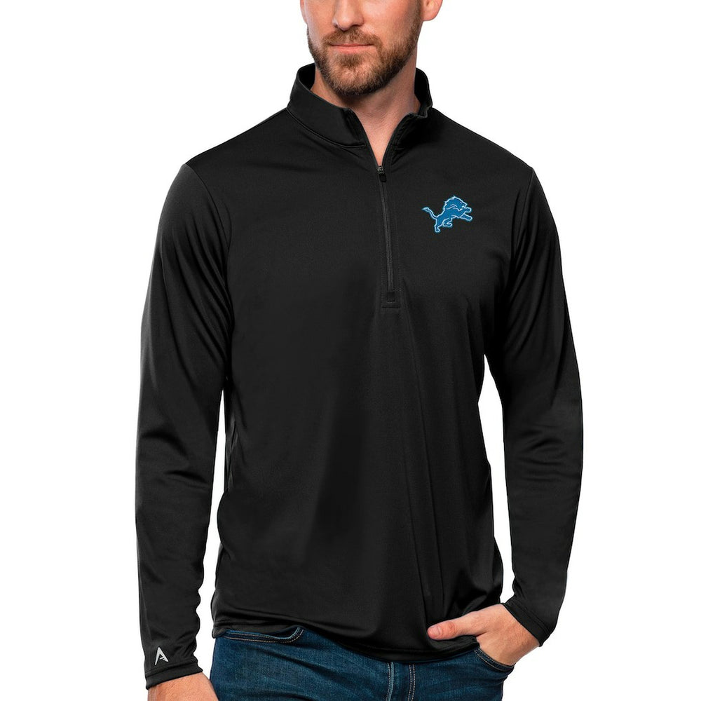 Detroit Lions Antigua Tribute Quarter-Zip Lightweight Pullover Top Black