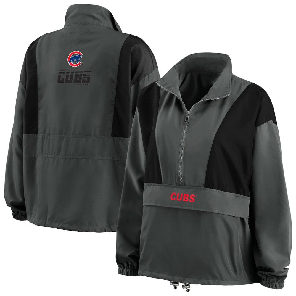 Chicago Cubs WEAR by Erin Andrews Women's Packable Half-Zip Jacket - Charcoal Jackets