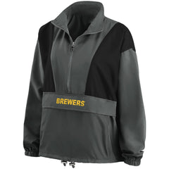 Milwaukee Brewers WEAR by Erin Andrews Women's Packable Half-Zip Jacket - Charcoal Jackets