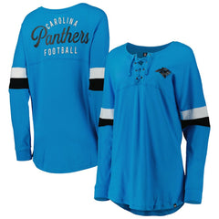 Carolina Panthers New Era Women's Athletic Varsity Lace-Up Lightweight Long Sleeve T-Shirt Blue