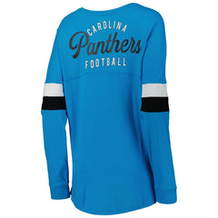 Carolina Panthers New Era Women's Athletic Varsity Lace-Up Lightweight Long Sleeve T-Shirt Blue