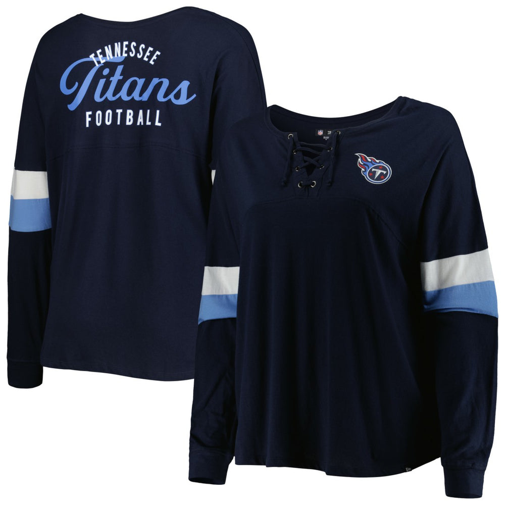 Tennessee Titans New Era Women's Plus Size Athletic Varsity Lace-Up V-Neck Long Sleeve T-Shirt Navy