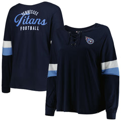 Tennessee Titans New Era Women's Plus Size Athletic Varsity Lace-Up V-Neck Long Sleeve T-Shirt Navy