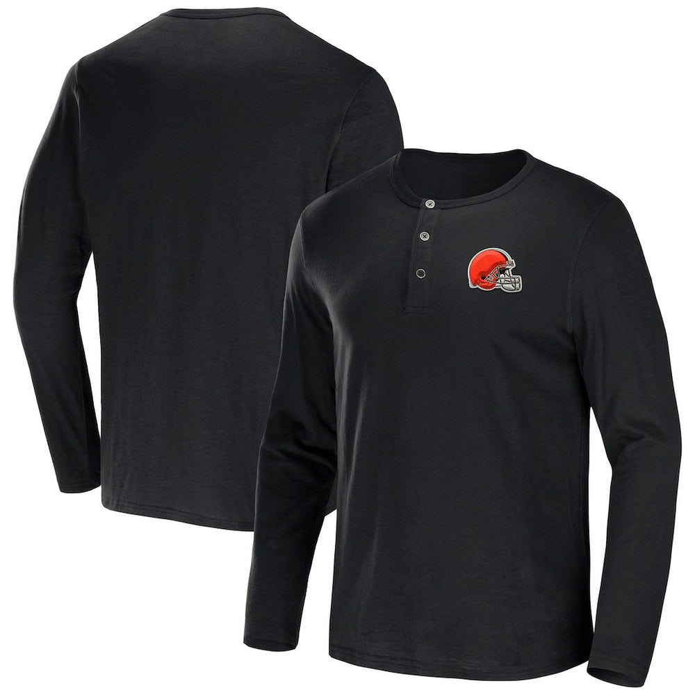 Cleveland Browns NFL x Darius Rucker Collection Slub Jersey Henley Long Sleeve T-Shirt Black