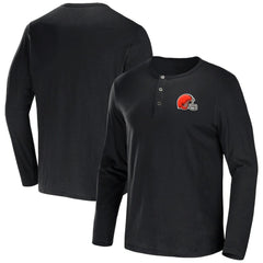 Cleveland Browns NFL x Darius Rucker Collection Slub Jersey Henley Long Sleeve T-Shirt Black