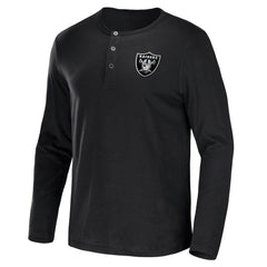 Las Vegas Raiders NFL x Darius Rucker Collection Slub Jersey Henley Long Sleeve T-Shirt Black