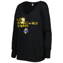 Los Angeles Rams Cuce Women's Sequin Logo V-Neck Pullover Sweatshirt Black