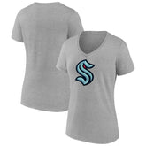 NHL Seattle Kraken Fanatics Women's Primary Logo Team V-Neck T-Shirt - Heathered Gray