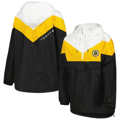 NHL Boston Bruins Tommy Hilfiger Women's Staci Half-Zip Windbreaker Jacket - Black/Gold