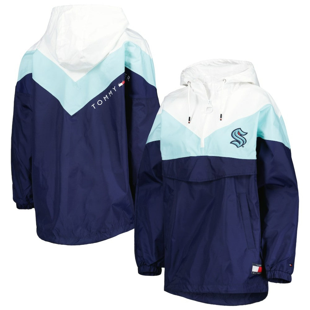NHL Seattle Kraken Tommy Hilfiger Women's Staci Half-Zip Windbreaker Jacket - Blue/Deep Sea Blue