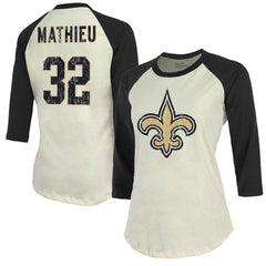 Tyrann Mathieu New Orleans Saints Majestic Threads Women's Player Name & Number Tri-Blend Three-Quarter Sleeve T-Shirt Cream