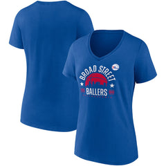 Philadelphia 76ers Women's Hometown Collection Broad Street Ballers V-Neck T-Shirt Royal