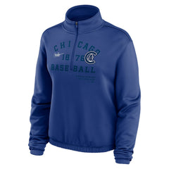 Chicago Cubs Nike Women's Rewind Splice Half-Zip Semi-Cropped Bubble Hem Sweatshirt - Royal Sweatshirts