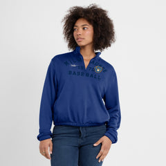 Milwaukee Brewers Nike Women's Rewind Splice Half-Zip Semi-Cropped Bubble Hem Sweatshirt - Royal Sweatshirts