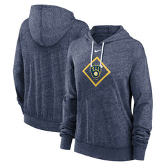 Milwaukee Brewers Nike Women's Diamond Icon Gym Vintage Lightweight Hooded Top - Navy Tops